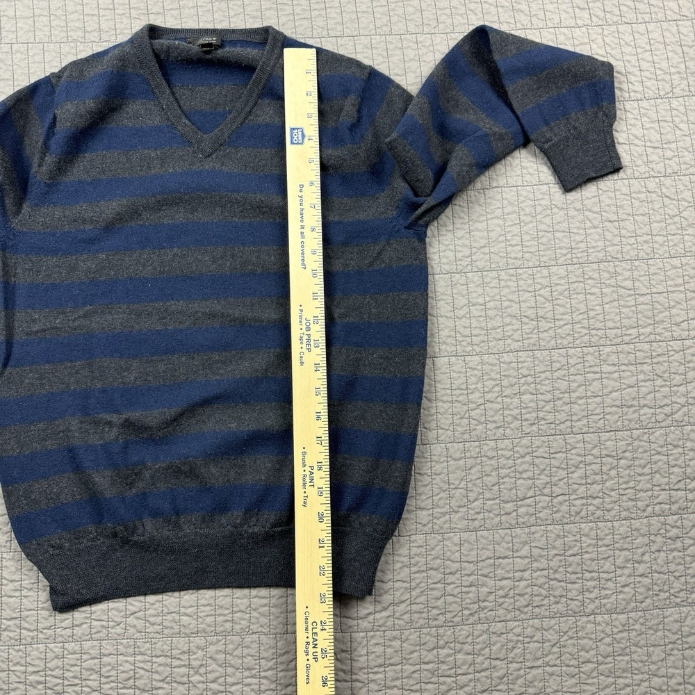 J Crew Sweater‎ Mens Medium Blue Gray Striped Merino Wool V Neck Preppy - Picture 8 of 9